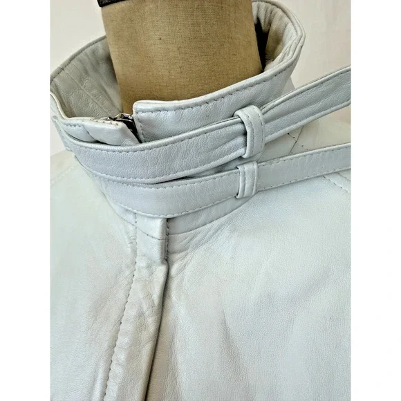 Premium Peruzzi White Leather Moto Jacket Womens Medium #1-0163 Italy - Picture 10 of 16